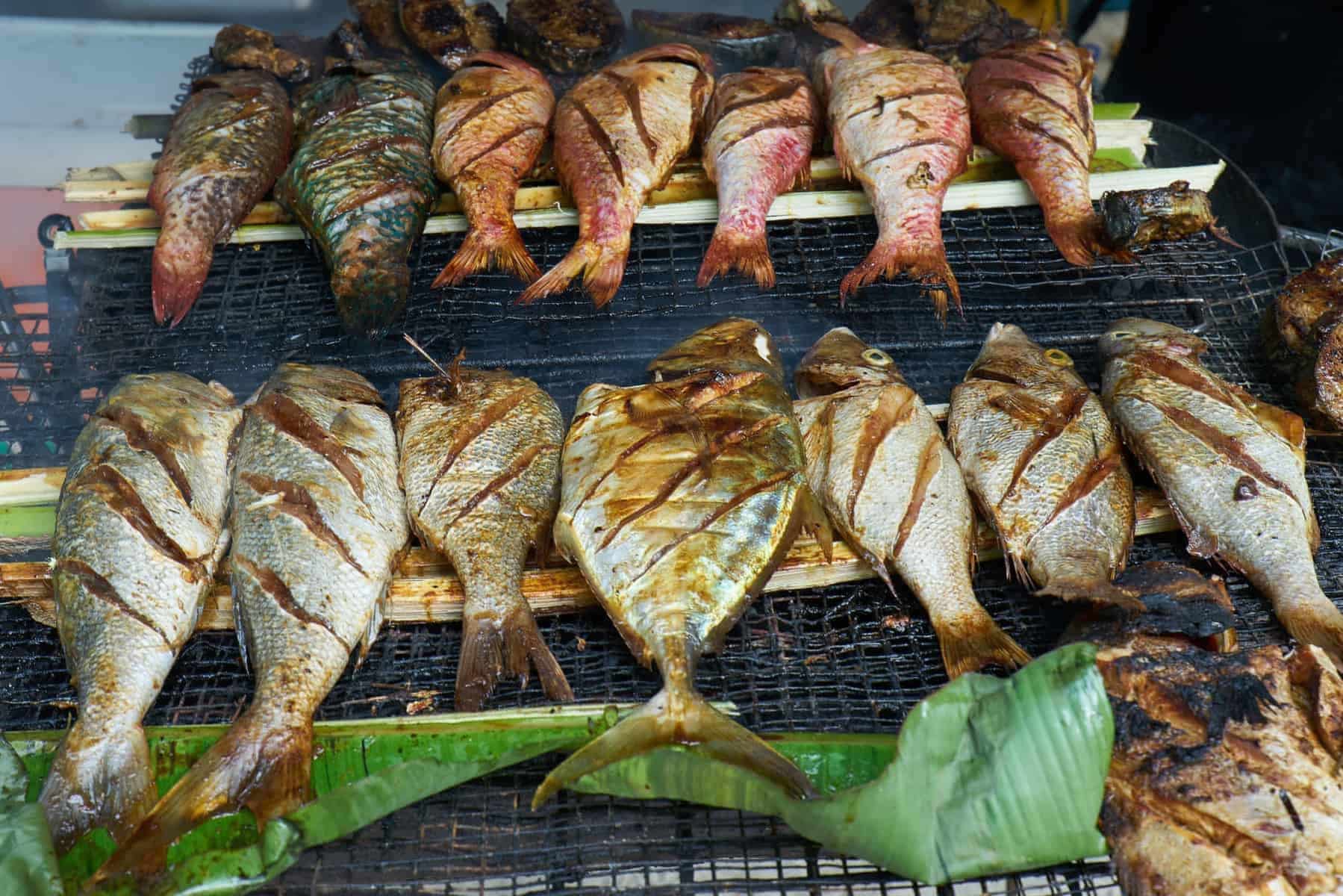 Grilled fresh seafood in local market, Mahé - Seychelles Island