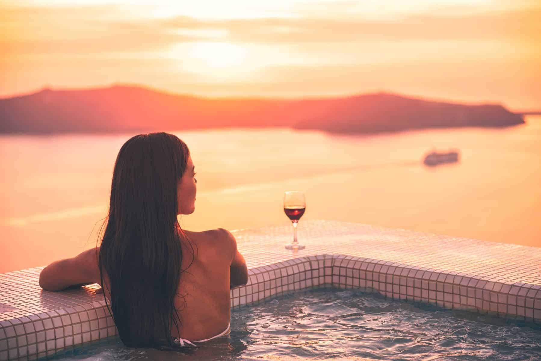 Santorini hot tub jacuzzi pool woman