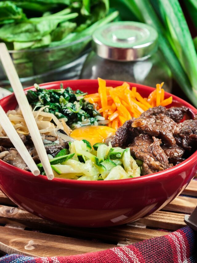 Bibimbap-rice-with-beef-and-vegetables.-Traditional-Korean-dish