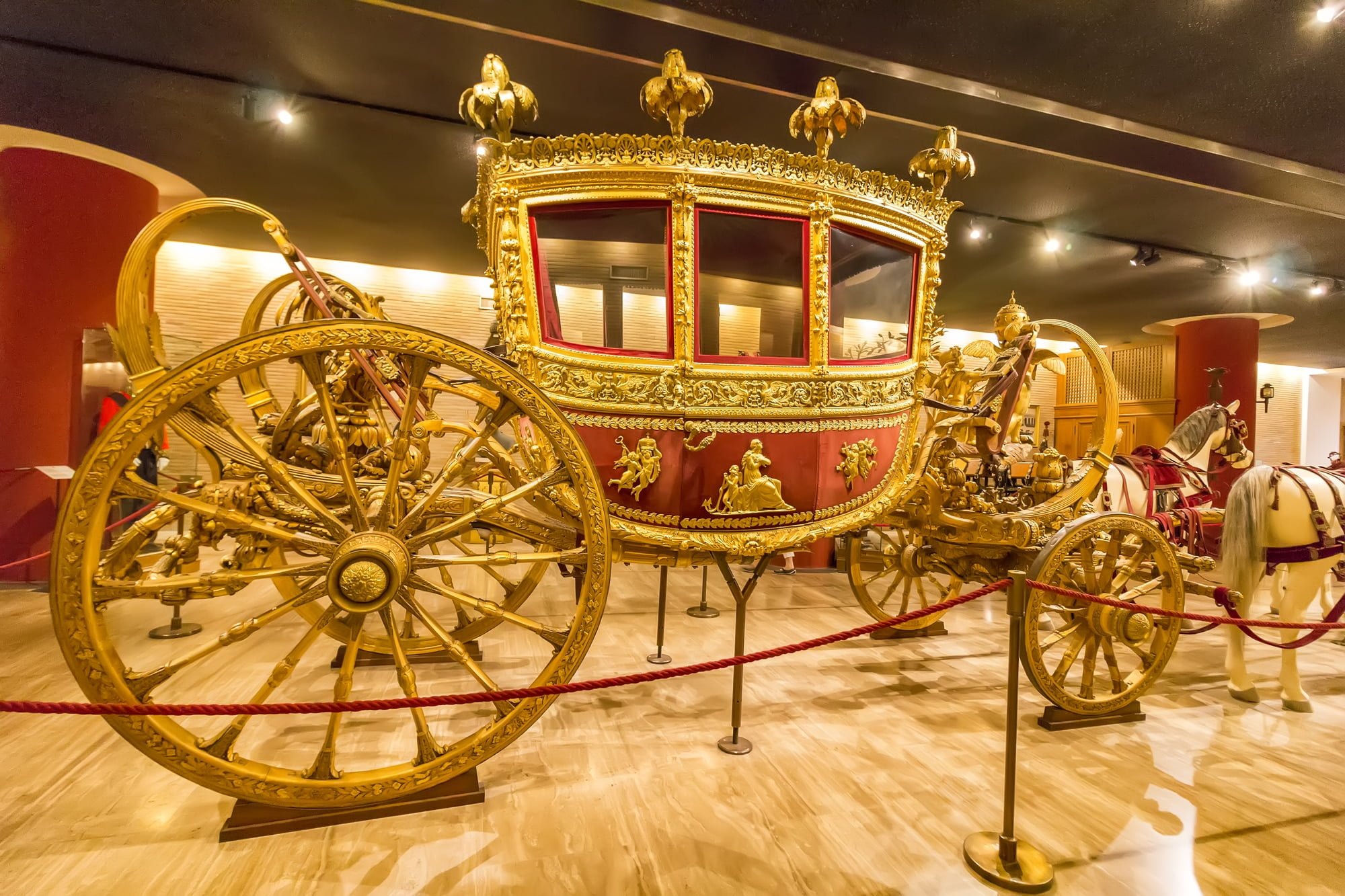Vatican - Carriage in the Hall of the historic transportation vehicles of the Pope, Vatican Museum. It was established in 1506.
