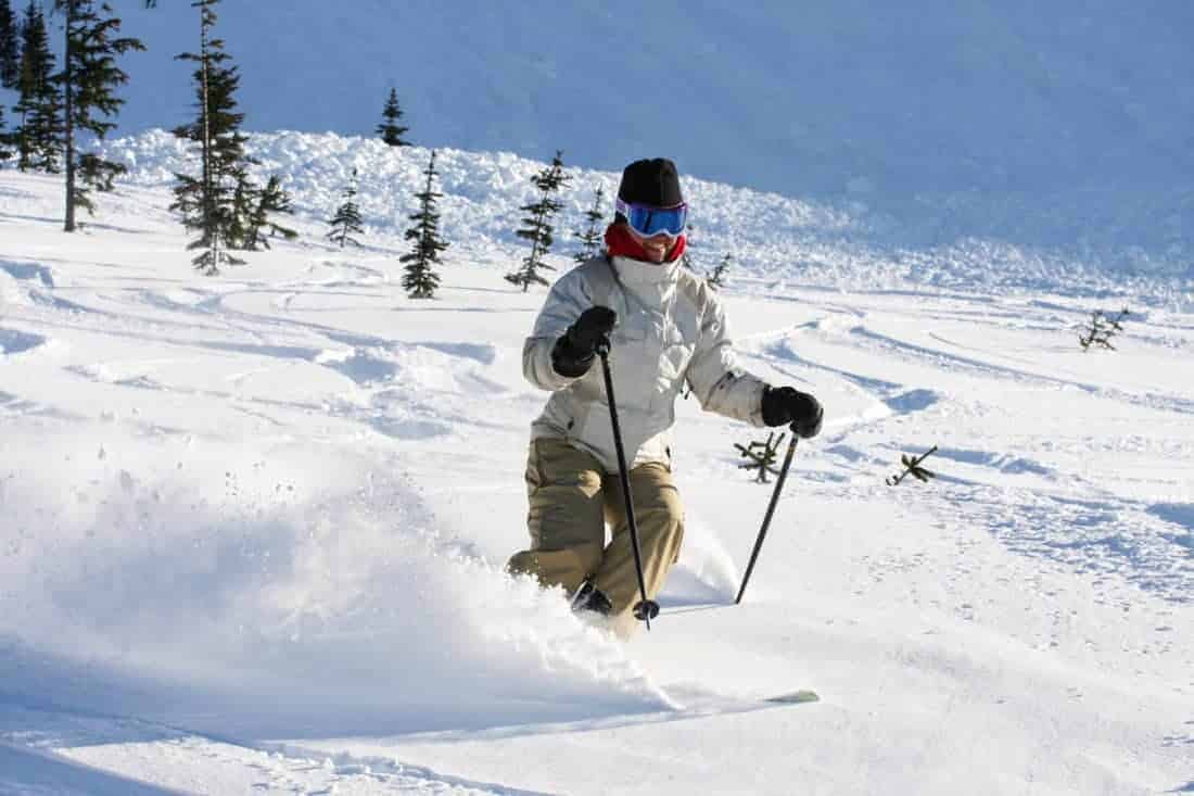 Canada. A skier descends a trail on Whistler Mountain.