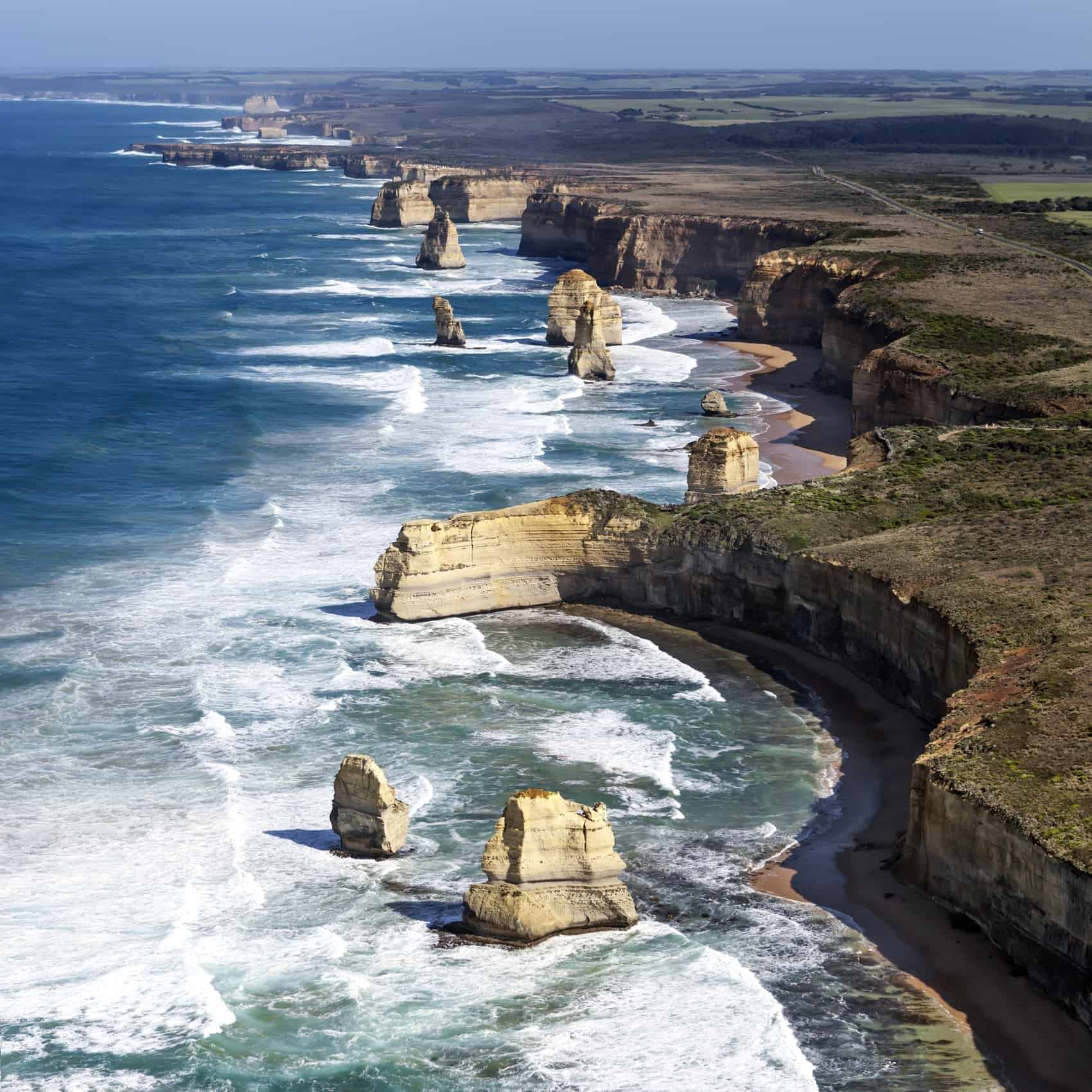Twelve Apostles, Victoria, Australia, viewed from the air.