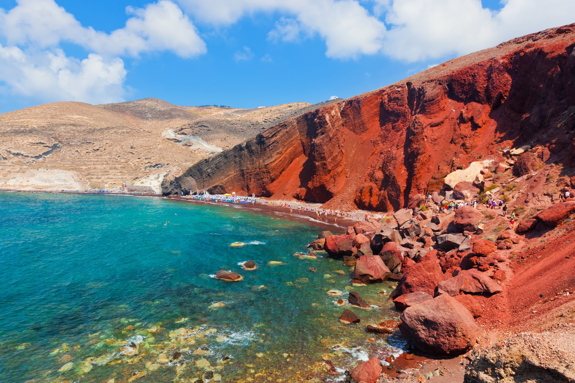 Red beach on Santorini island, Greece. Volcanic rocks