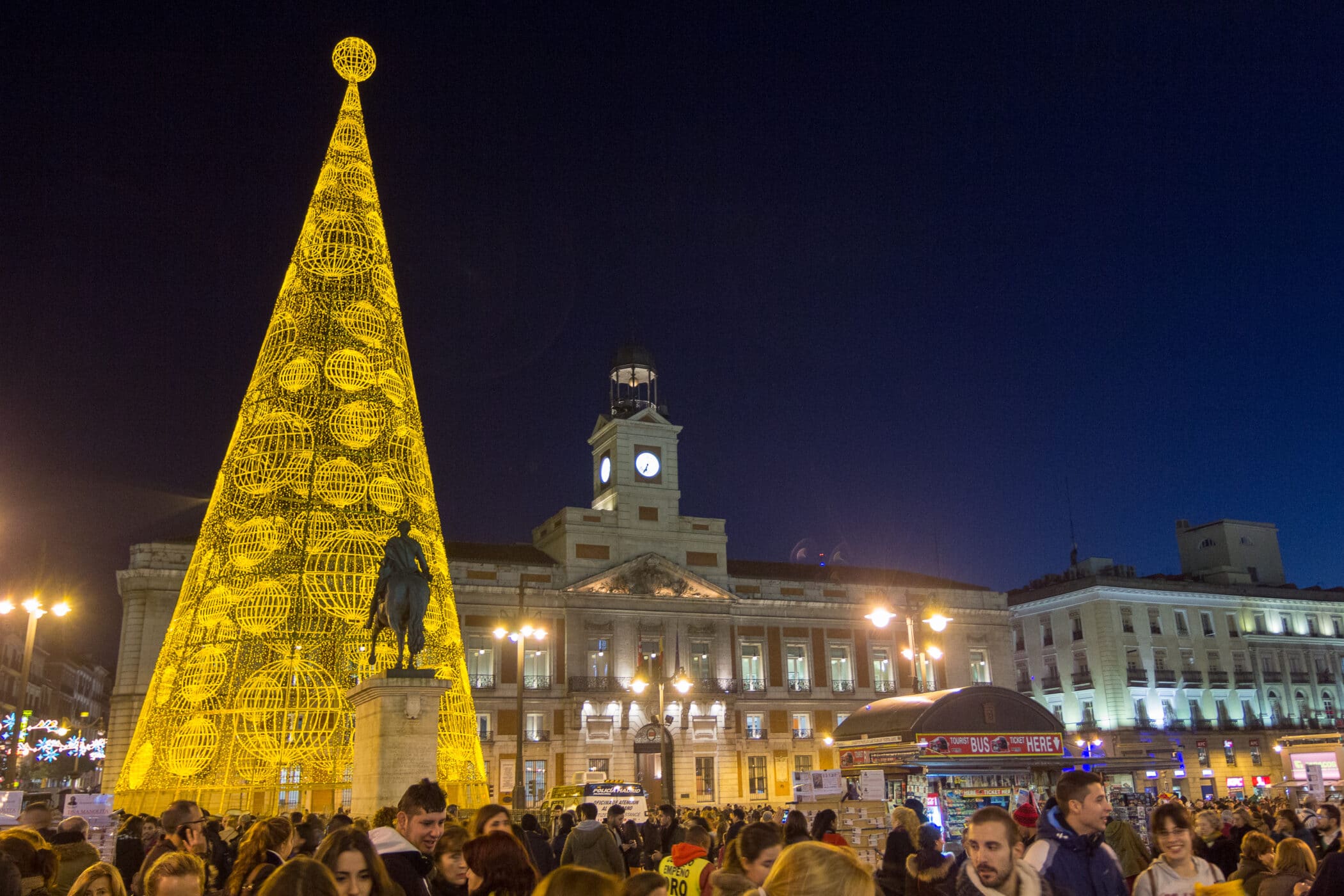 The famous Puerta del Sol crowded shopping for christmas 
