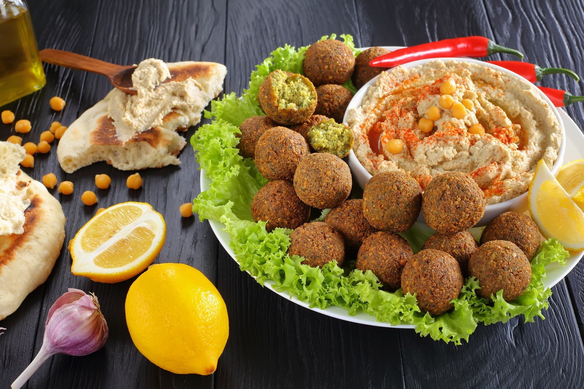 falafel on plate with homemade hummus