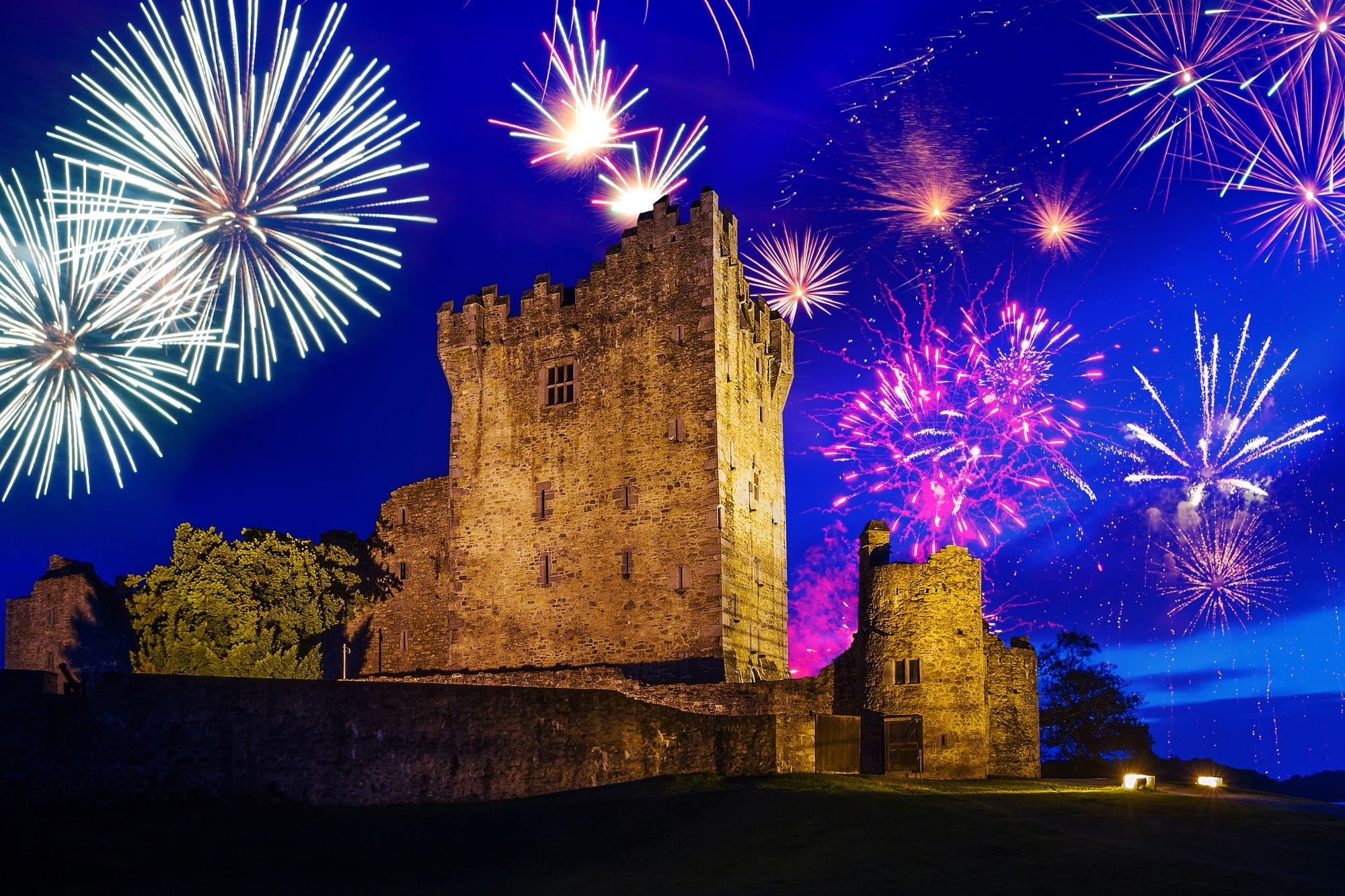 Fireworks over the Ross Castle, Ireland
