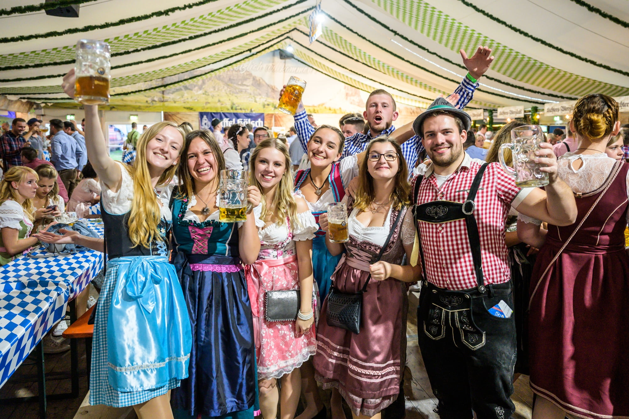 Oktoberfest during a concert Typical beer tent scene.